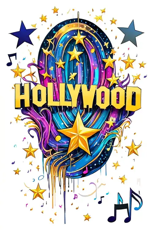 Hollywood With 7 Stars Going Through The Letters And Music Notes