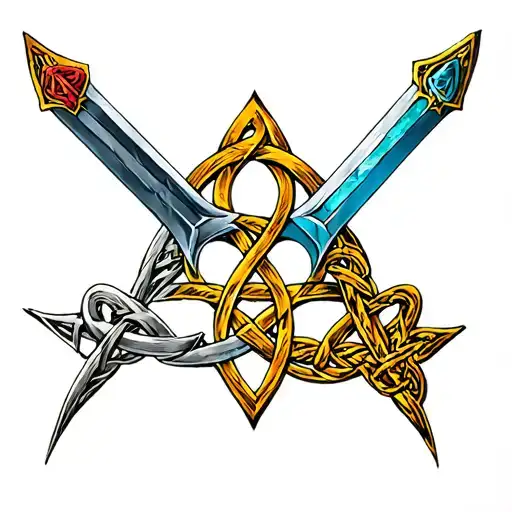 Triforce And Master Sword From Zelda With A Celtic Knot