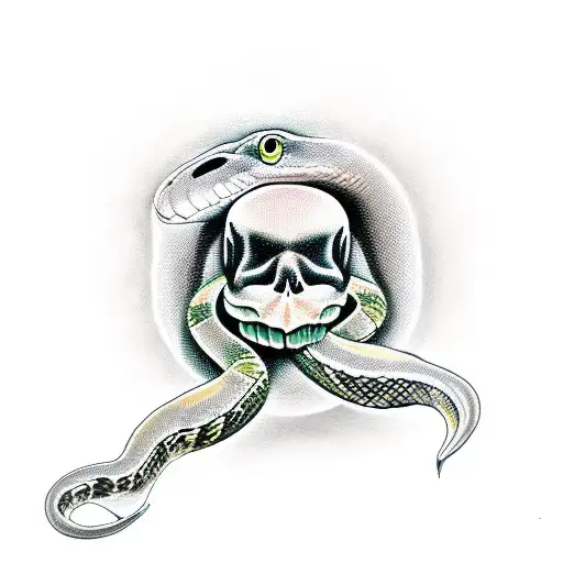 Snake Around A Crow Skull