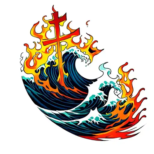 Waves And Flames With A Cross