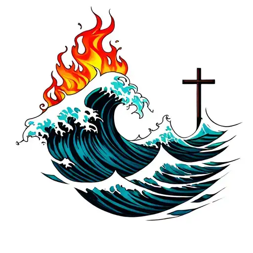 Waves And Flames With A Cross