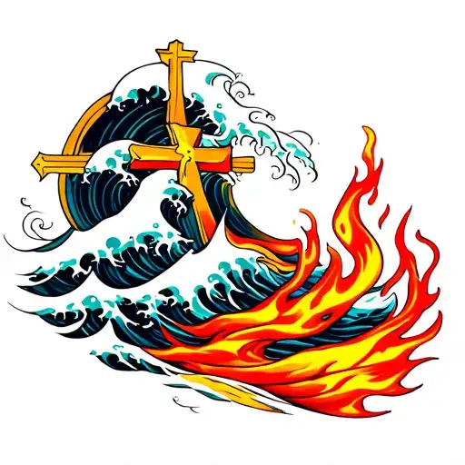 Waves And Flames With A Cross