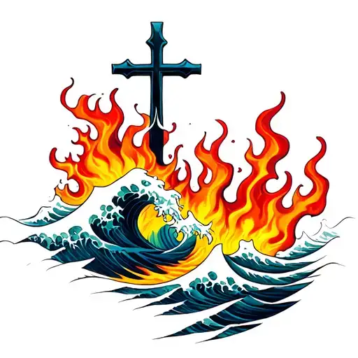 Waves And Flames With A Cross