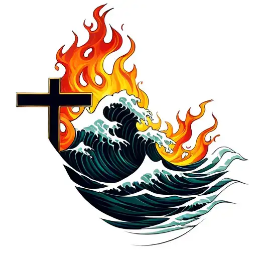 Waves And Flames With A Cross