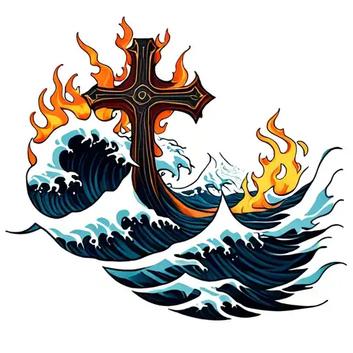 Waves And Flames With A Cross