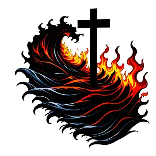 Waves And Flames With A Cross