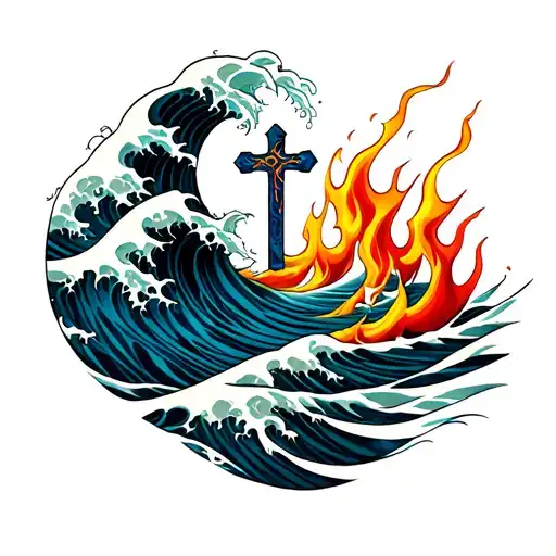 Waves And Flames With A Cross