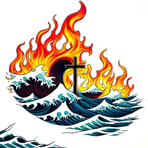 Waves And Flames With A Cross