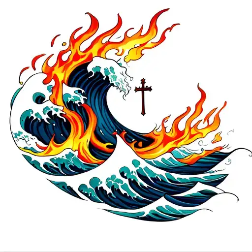 Waves And Flames With A Cross