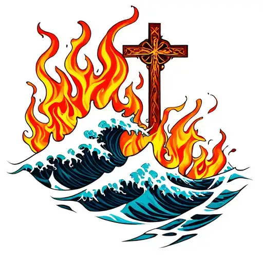 Waves And Flames With A Cross