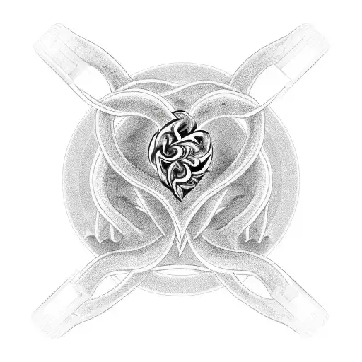 Black And White Heart Outline Surrounded By An Ouroboros
