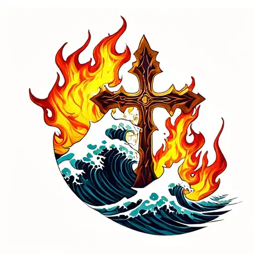 Waves And Flames With A Cross Intertwined Dark