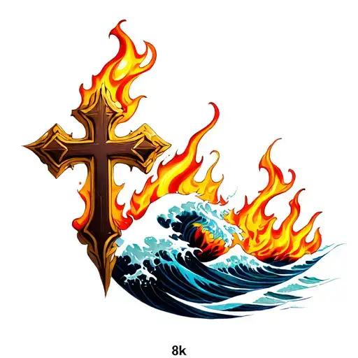 Waves And Flames With A Cross Intertwined