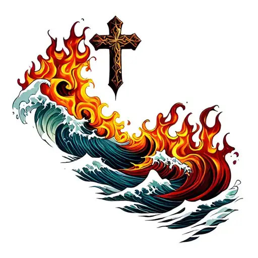 Waves And Flames With A Cross