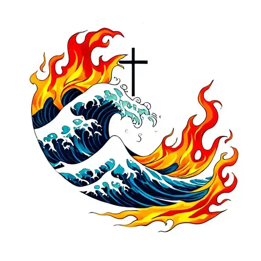 Waves And Flames With A Cross