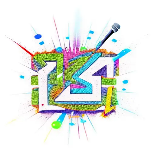 A Y2k Style Graffiti Design Featuring A Microphone And Music Notes