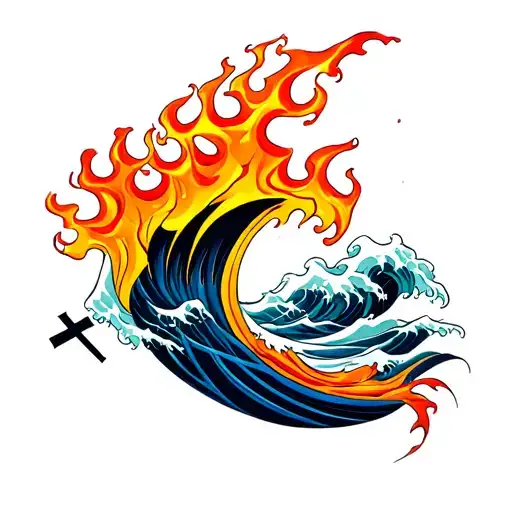 Waves And Flames With A Cross