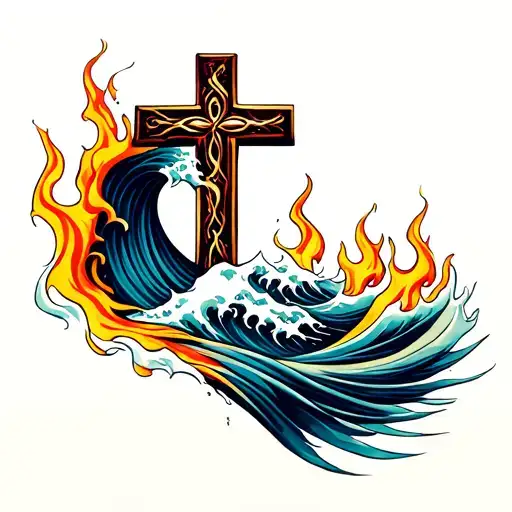 Waves And Flames With A Cross