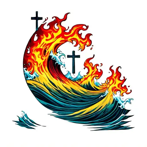 Waves And Flames With A Cross