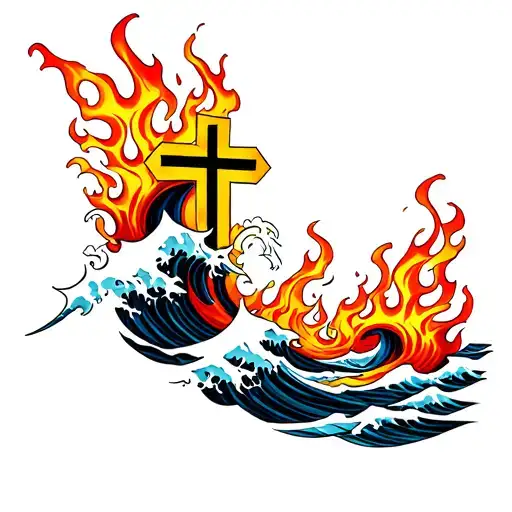 Waves And Flames With A Cross