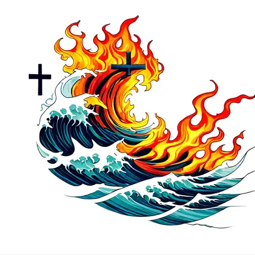 Waves And Flames With A Cross
