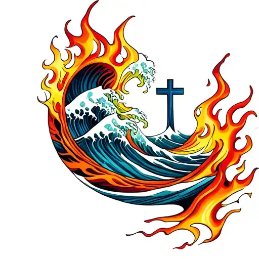 Waves And Flames With A Cross