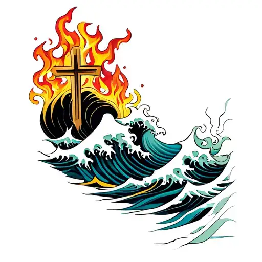 Waves And Flames With A Cross