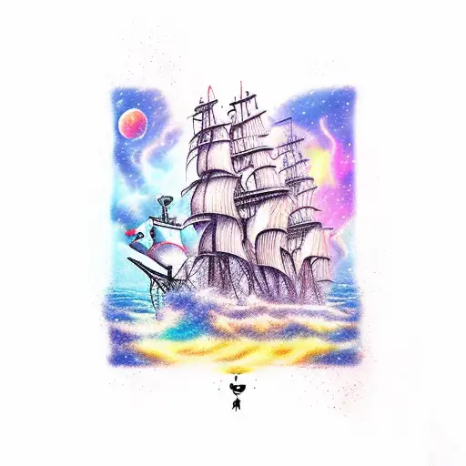 Pirate Ship Sailing Through The Galaxy