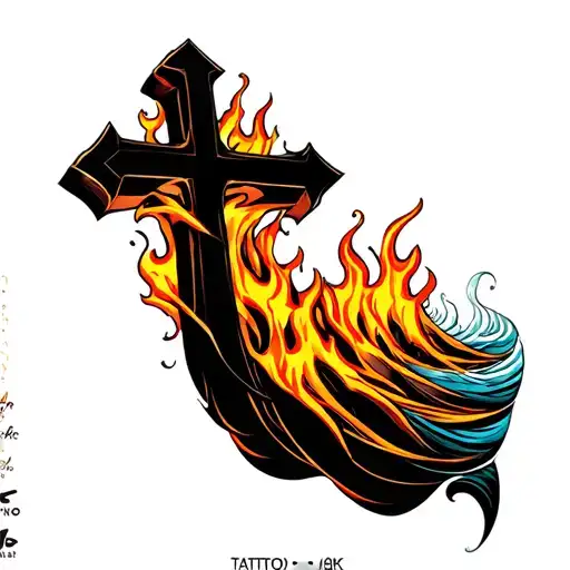 Waves And Flames With A Cross