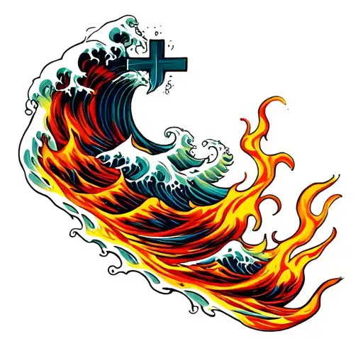 Waves And Flames With A Cross
