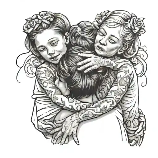 Mom Hugging 2 Daughters