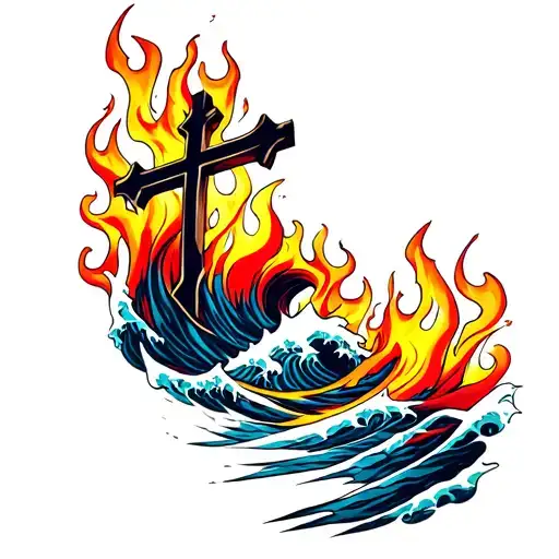 Waves And Flames With A Cross