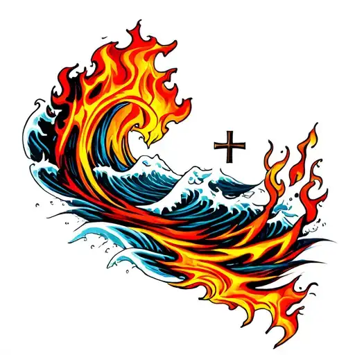 Waves And Flames With A Cross