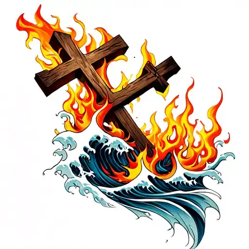 Waves And Flames With A Cross
