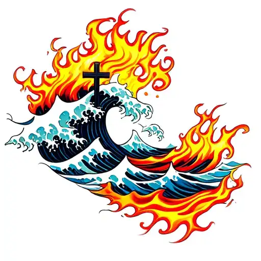 Waves And Flames With A Cross