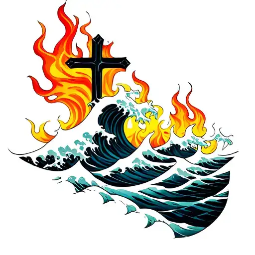 Waves And Flames With A Cross