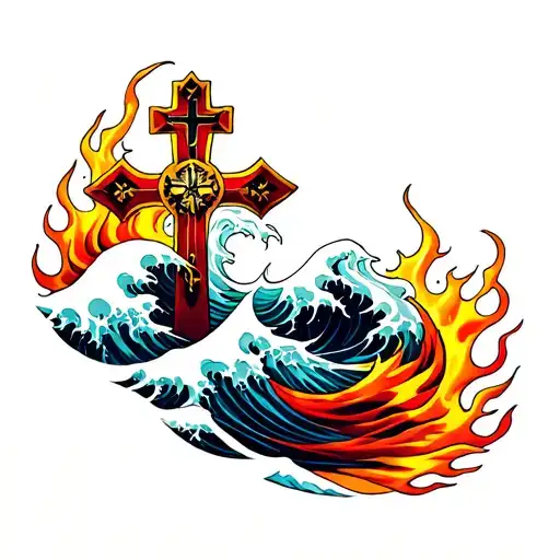 Waves And Flames With A Cross