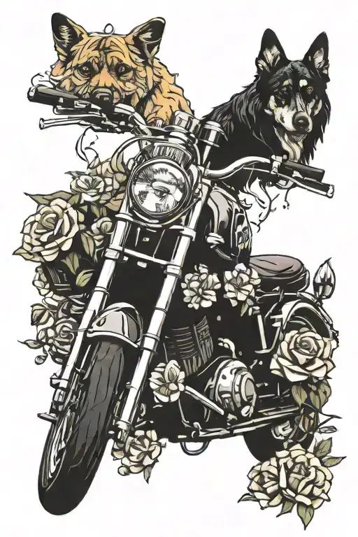 Motorcycle With Dog And Flowers With Music Note Intertwined