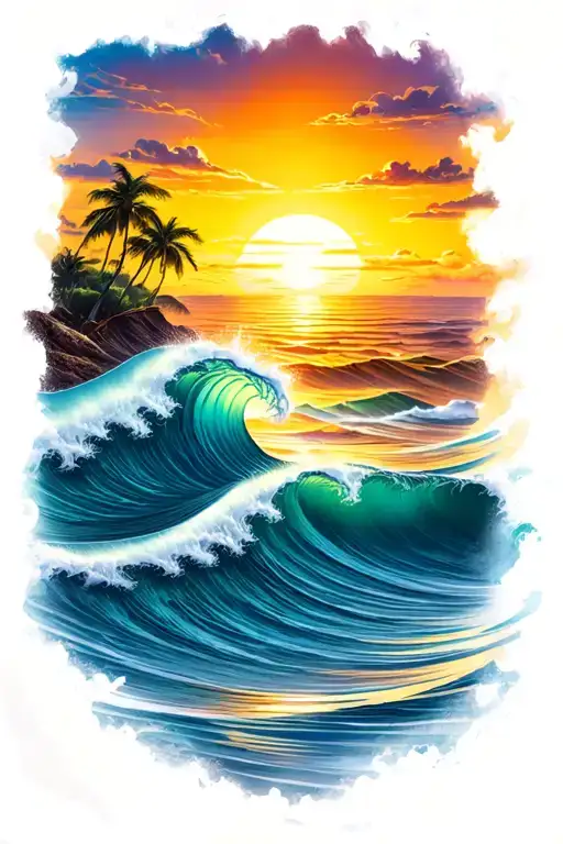 Waves And Sunset
