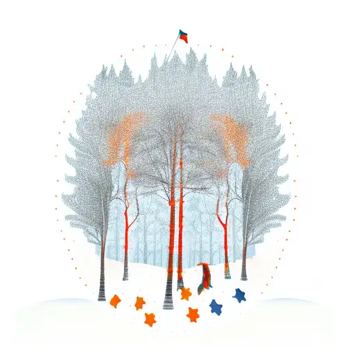 Circus Tent Behind Silhouette Of Trees With Orange Tiger Lightning