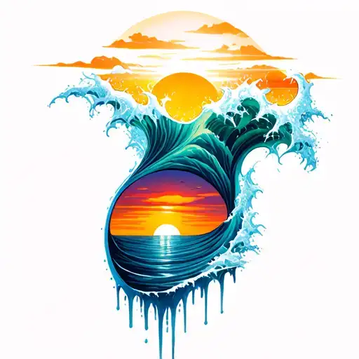 Waves And Sunset Melting