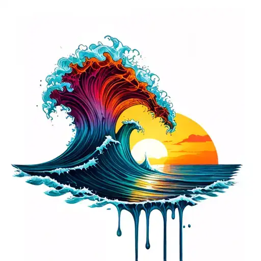 Waves And Sunset Melting