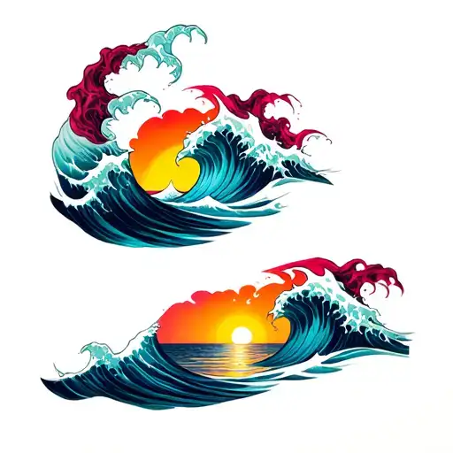 Waves And Sunset Melting