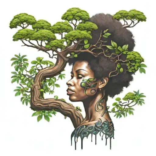 Womans Afro Is The Tree Of Life Her Body Is An Onk