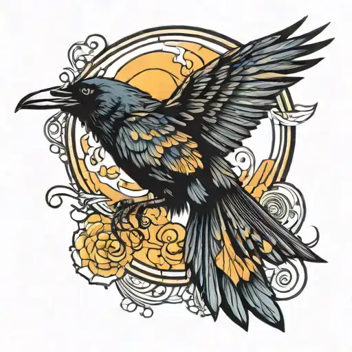 Art Deco Crow Flying