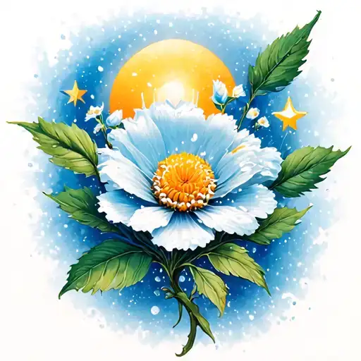 Sampaguita Flower Blooming And Three Stars And A Sun And Snow