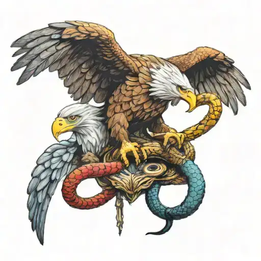 An Eagle With A Sword In Its Claws Kills A Snake