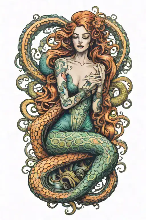 Octopus Wrapped Around Mermaid Sexy Girl Sitting