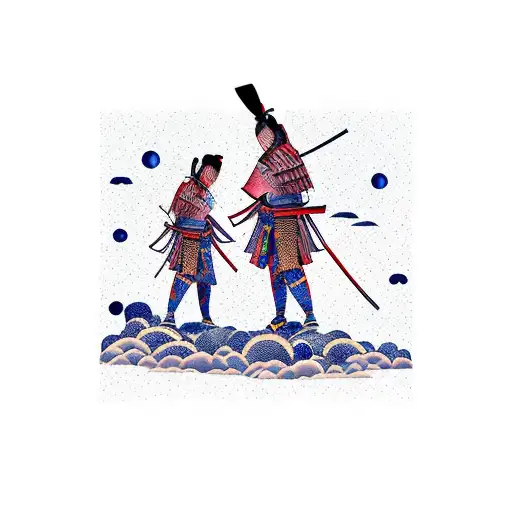 Samurai Protecting Family In The Night Sky