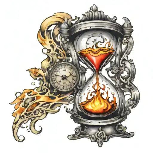 Hourglass Pouring Fire On A Clock